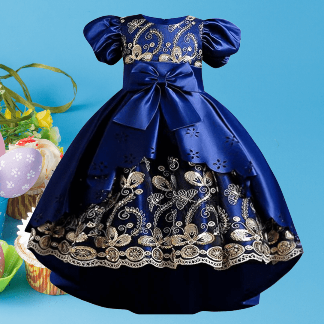 Elegant Embroidery 3-10yrs Dress With Tail - Coco Potato - dresses and partywear for little girls