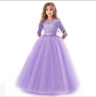 Long Sleeve Tulle Lace Ceremony Gown 6-14T Girl Dress - Coco Potato - dresses and partywear for little girls