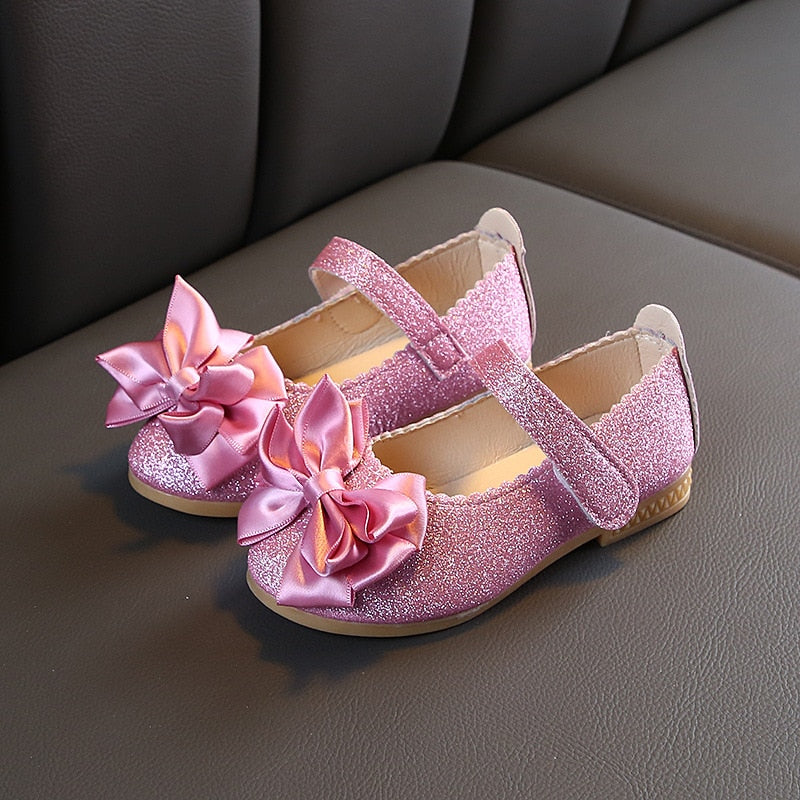 Ribbon Bowknot Sequined Shoes Princess Girl Shoes - Coco Potato - dresses and partywear for little girls