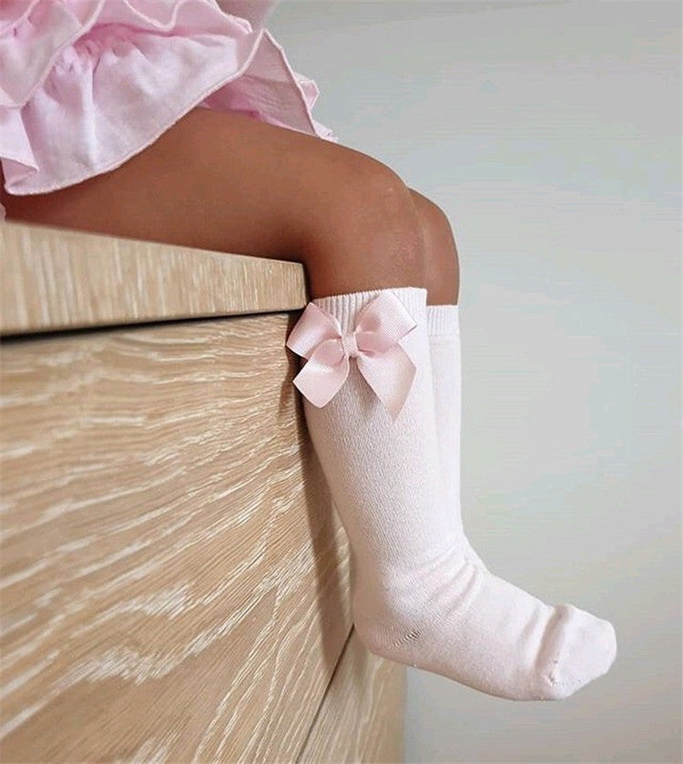 Bowknot Cotton Knee High Socks 0-5yrs Baby Toddler Girl Socks - Coco Potato - dresses and partywear for little girls
