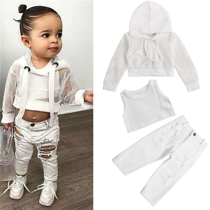 3Pcs Set Hoodie Top Ripped Pants 6M-4yrs Baby Toddler Clothes - Coco Potato - dresses and partywear for little girls