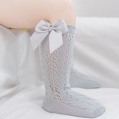 Bowknot Knee High Cotton Mesh Socks 0-5yrs Baby Toddler Girl Socks - Coco Potato - dresses and partywear for little girls