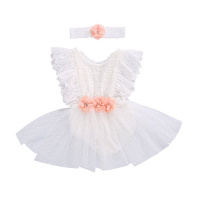 Lace Flower 6-24M Romper Dress W/Headband - Coco Potato - dresses and partywear for little girls