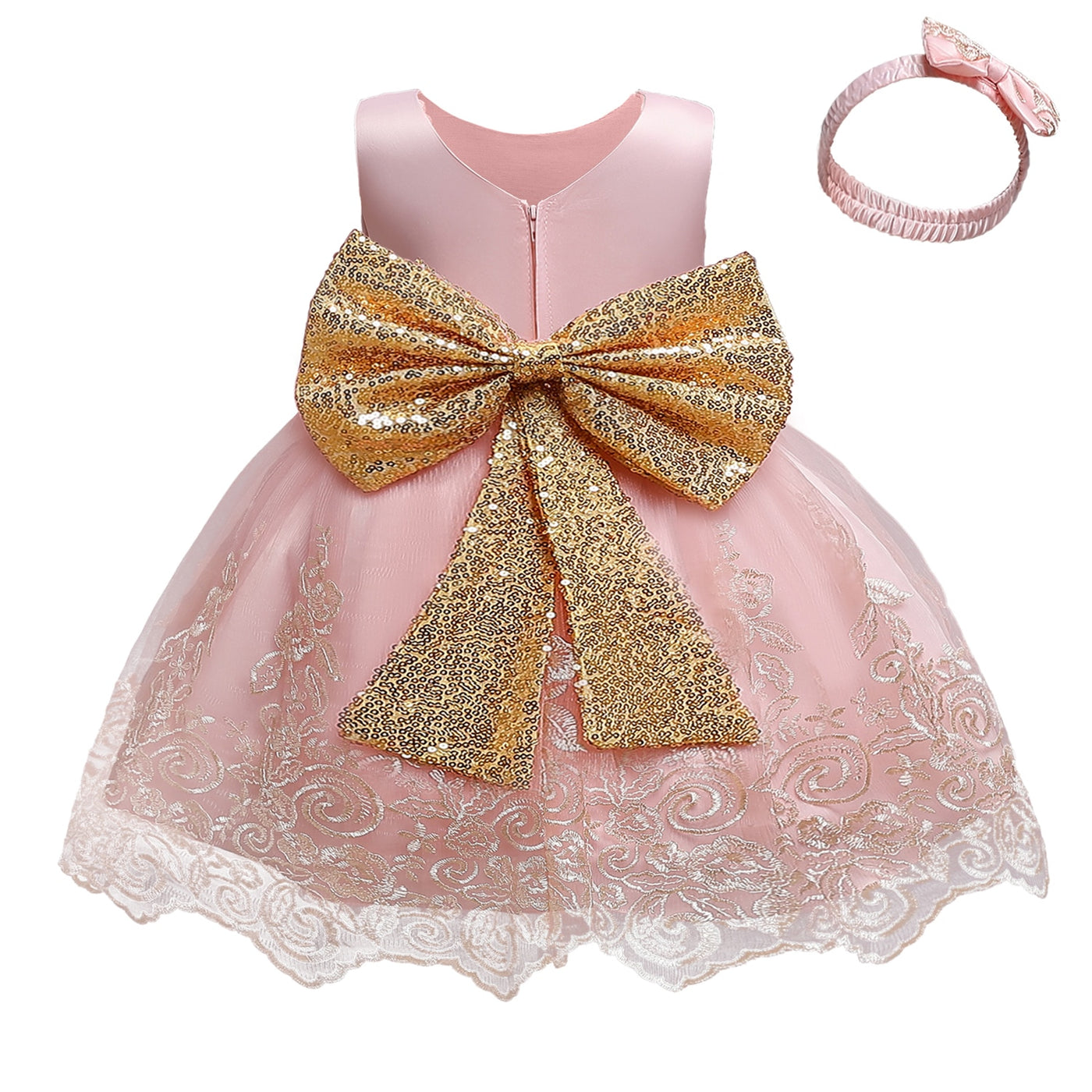 Gold Bow Tutu Elegant Gown 12M-5yrs Baby Toddler Girl Dress - Coco Potato - dresses and partywear for little girls