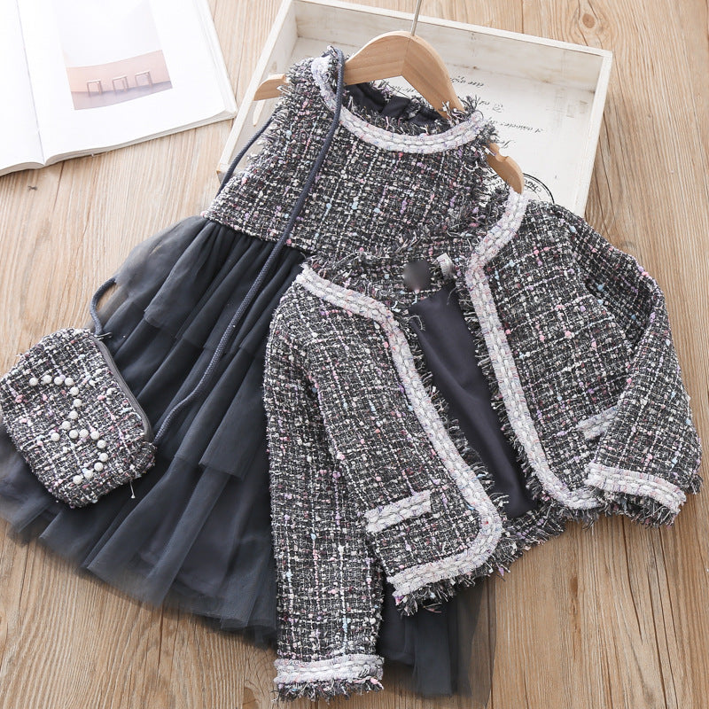 3Pcs Set Dress Coat Bag 3-7yrs Toddler Girl Set - Coco Potato - dresses and partywear for little girls