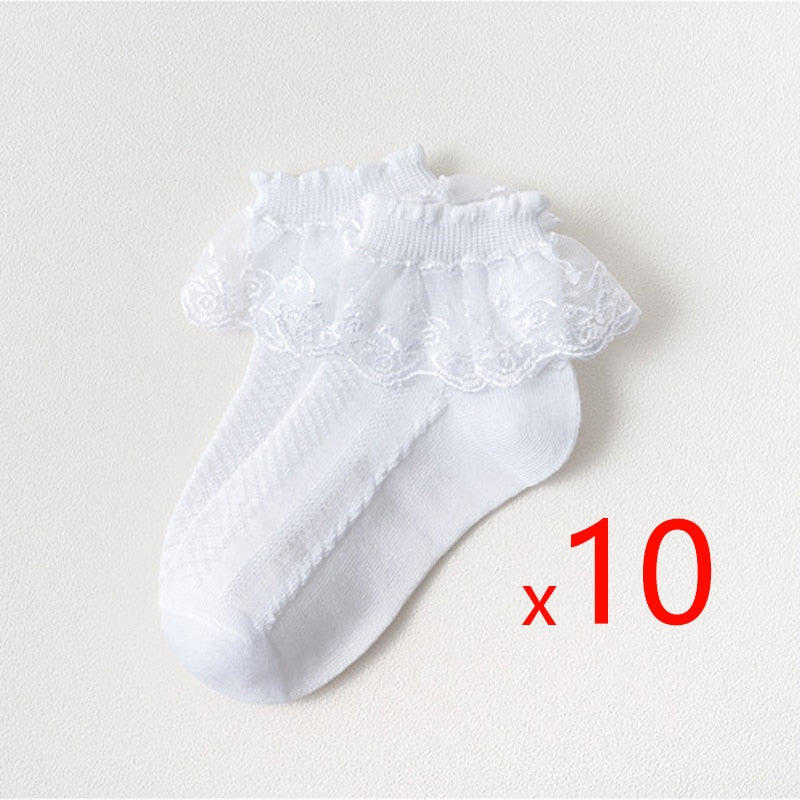 10 Pairs/Lot Lace Ruffle Mesh Ankle Short Cotton Socks 1-12yrs Baby Toddler Girl Socks - Coco Potato - dresses and partywear for little girls
