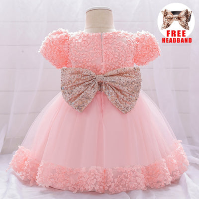 Sequin Bow Dress 3-24M Baby Dress - Coco Potato - dresses and partywear for little girls