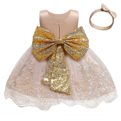 Gold Bow Tutu Elegant Gown 12M-5yrs Baby Toddler Girl Dress - Coco Potato - dresses and partywear for little girls