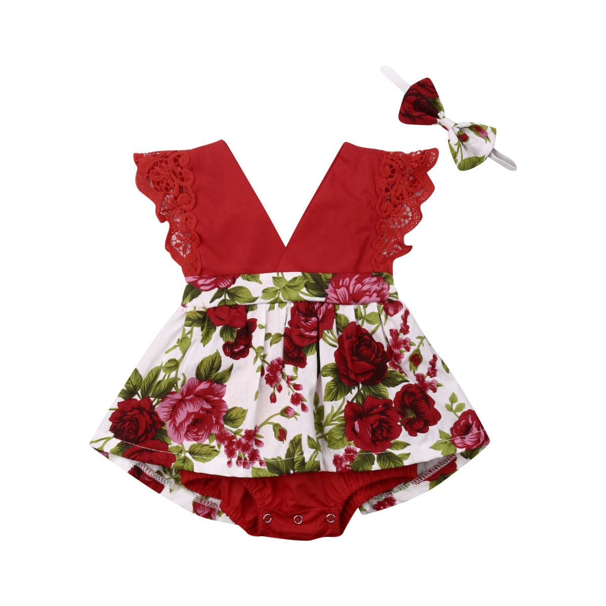 Flower Prints 0-24M Romper Dress W/Headband - Coco Potato - dresses and partywear for little girls