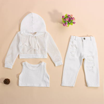3Pcs Set Hoodie Top Ripped Pants 6M-4yrs Baby Toddler Clothes - Coco Potato - dresses and partywear for little girls