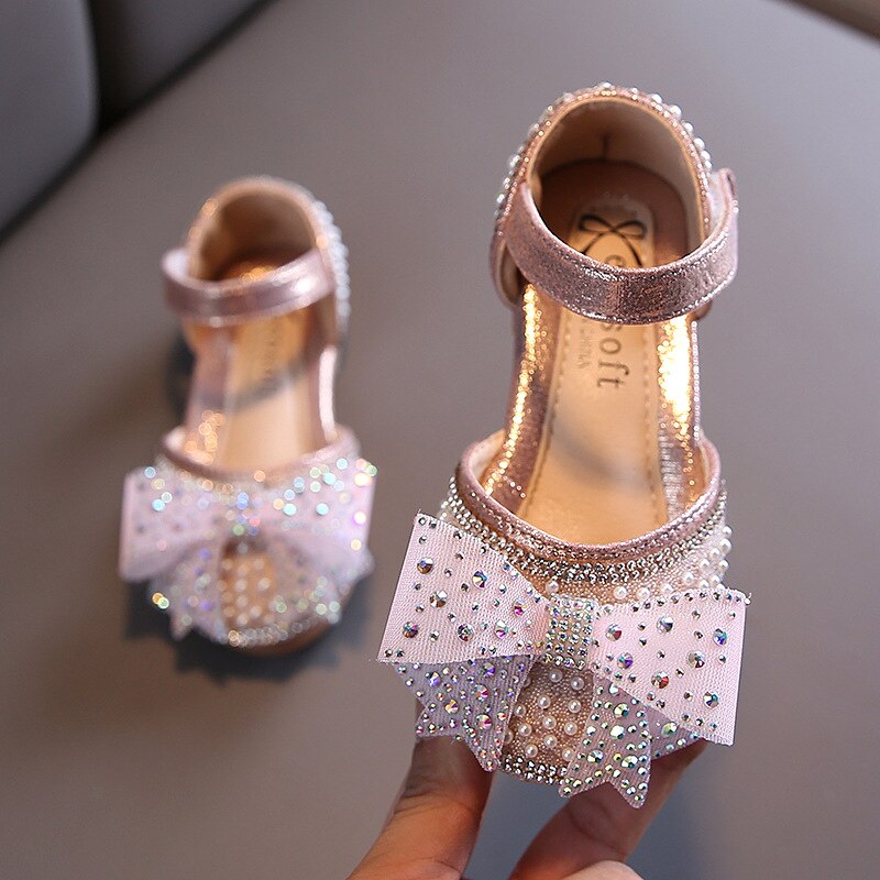 Bowknot Pearl Rhinestone Shoes Princess Girl Shoes - Coco Potato - dresses and partywear for little girls