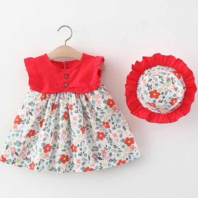 Floral Buttons 6M-4yrs Dress W/Hat - Coco Potato - dresses and partywear for little girls