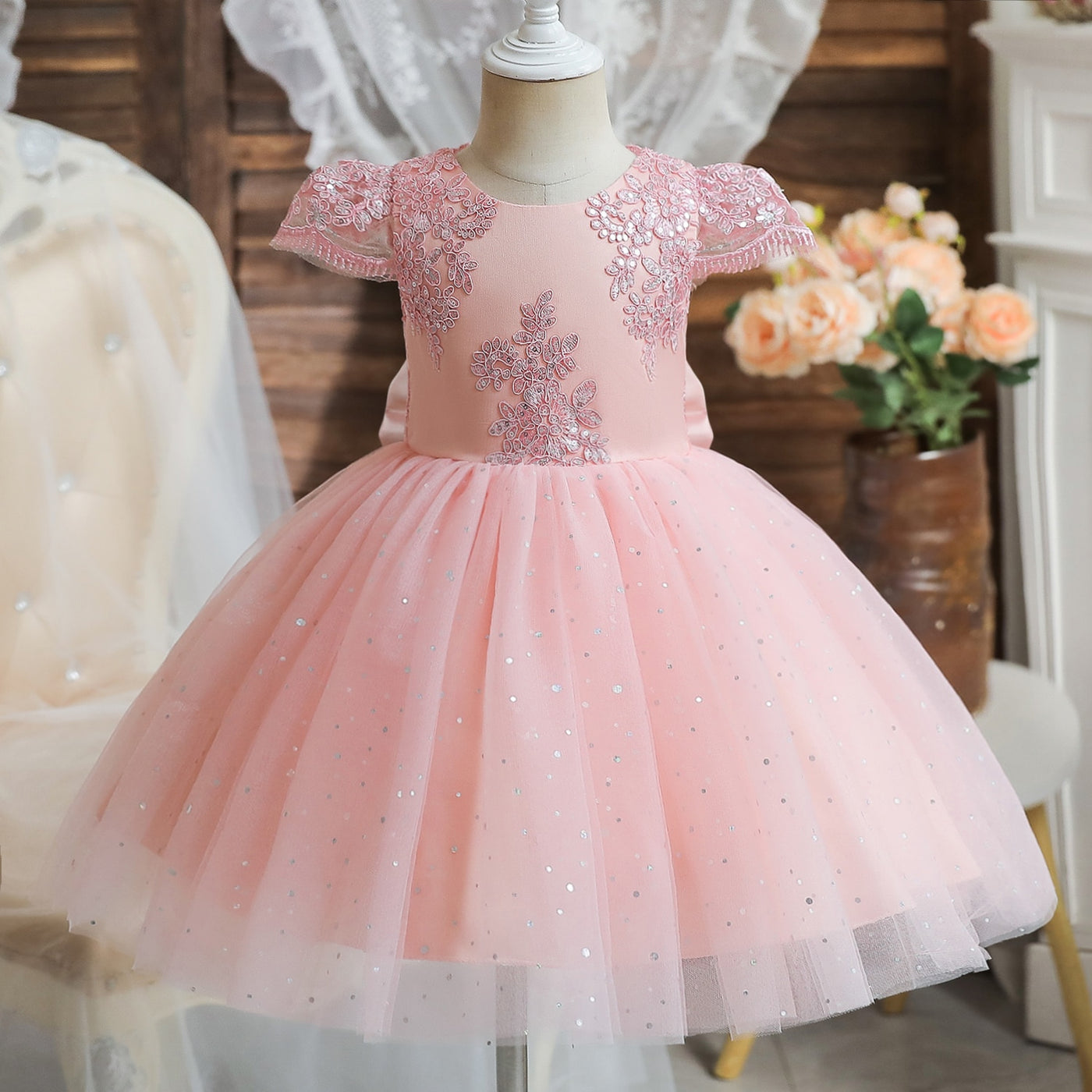 Shiny Lace Embroidery Dress 9M-5yrs Baby Toddler Girl Dress - Coco Potato - dresses and partywear for little girls