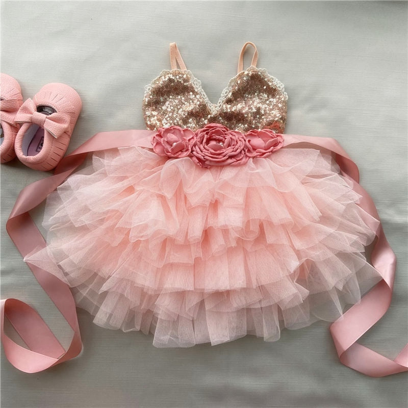 Sequined Flower Tutu Dress 12M-5yrs Baby Toddler Girl Dress - Coco Potato - dresses and partywear for little girls