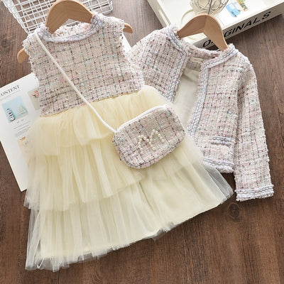 3Pcs Set Dress Coat Bag 3-7yrs Toddler Girl Set - Coco Potato - dresses and partywear for little girls