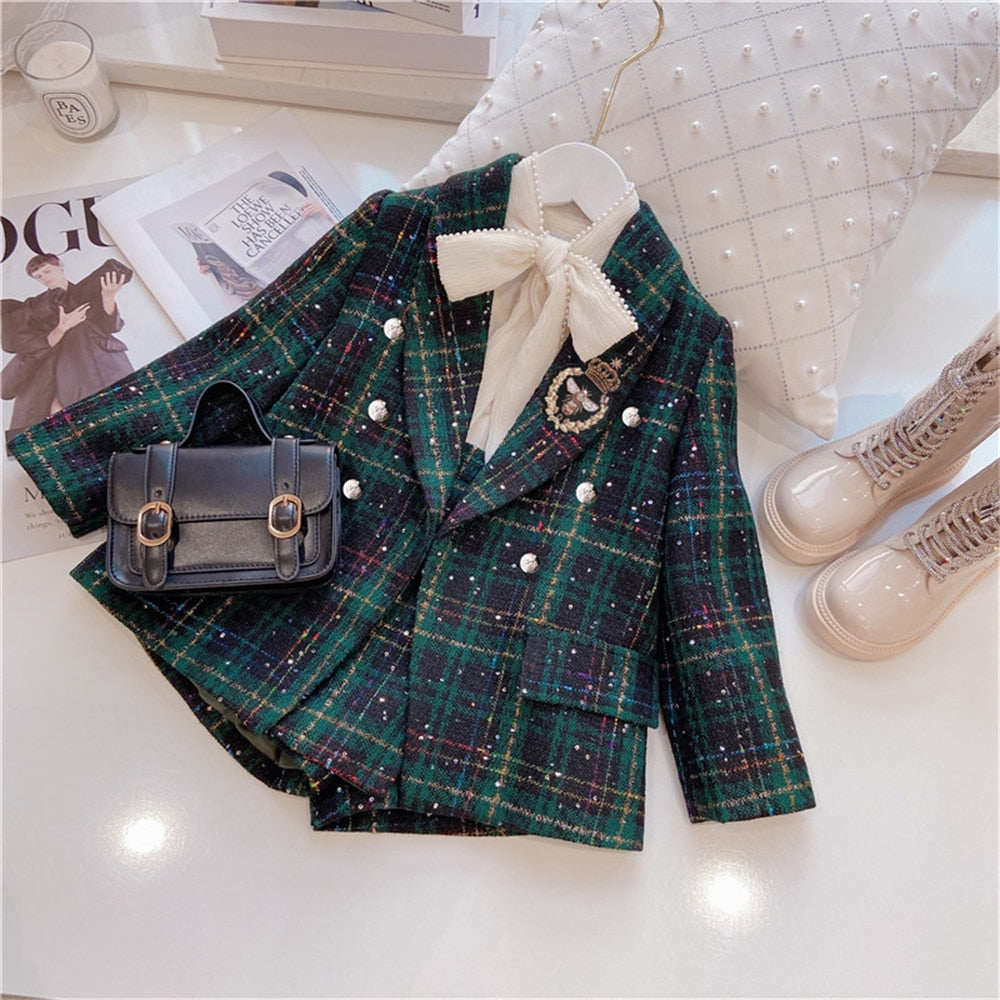 2Pcs Set Plaid Blazer Shorts 18M-8yrs Baby Toddler Girl Suit - Coco Potato - dresses and partywear for little girls